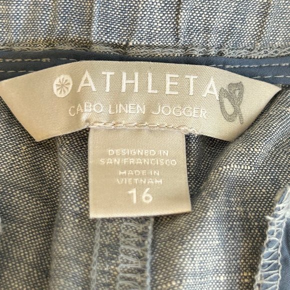NWOT ATHLETA Cabo Linen Jogger Pants {530642} Chambray Blue Size 16 - Picture 8 of 9